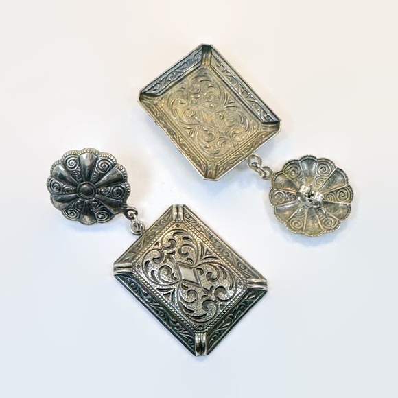 Vintage Earrings Victorian Revival Bohemian Large Pierced - Picture 3 of 4